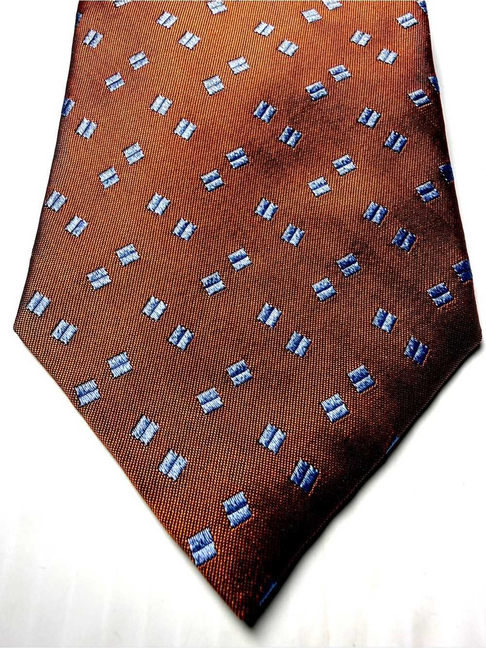 Saks Fifth Avenue Brown  Tie with Blue Square Motif